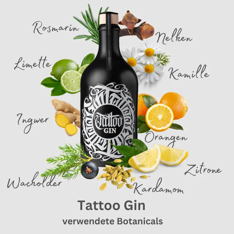Botanicalübersicht Schwarzer Tattoo Gin