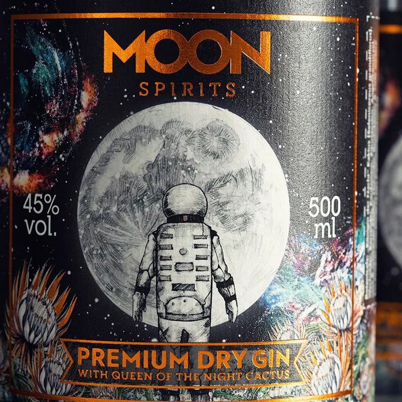 Moon Spirits Premium Dry Gin Nahaufnahme Etikett