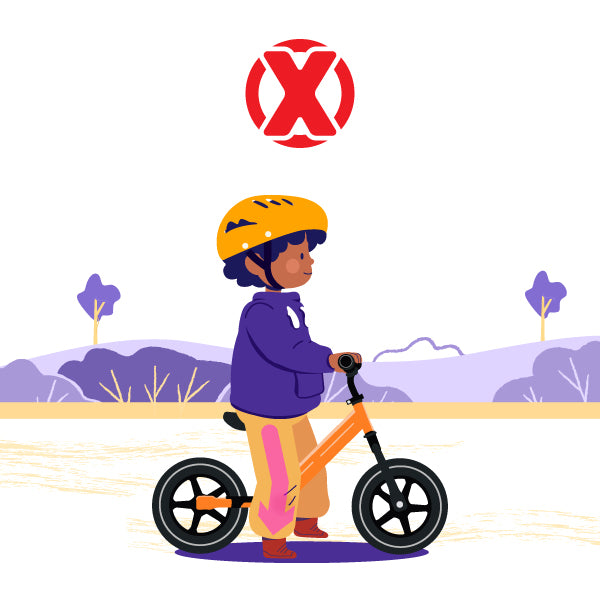 Illustration eines Kindes auf dem Laufrad bei dem der Sattel zu hoch ist