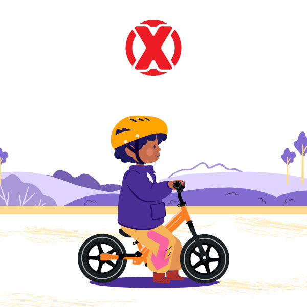 Illustration eines Kindes auf dem Laufrad mit zu tiefem Sattel