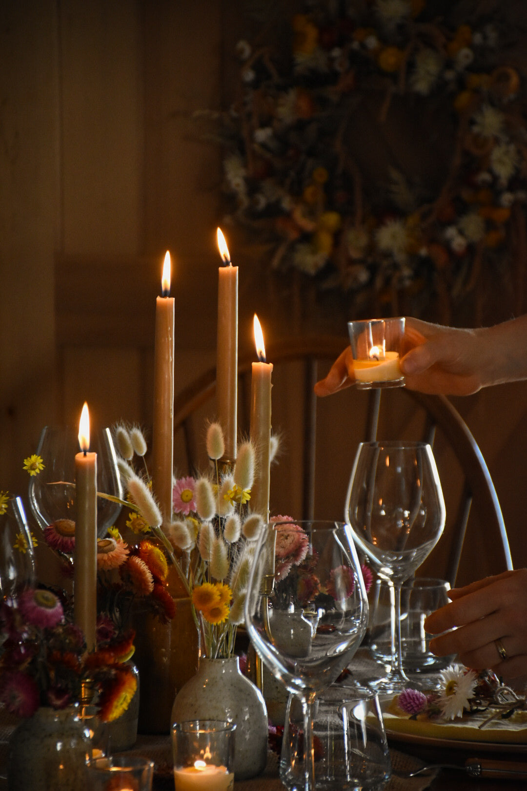 festive styling with dried flowers and candlelight amble and twine dried flowers australia