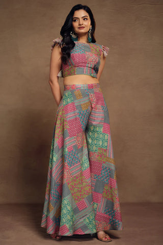 Muslin Fabric Multi Color Delicate Readymade Co-Ord Set With Printed Work