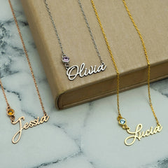 Birthstone Name Necklace