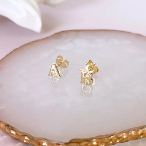 Initial Letter Design Gold Earrings