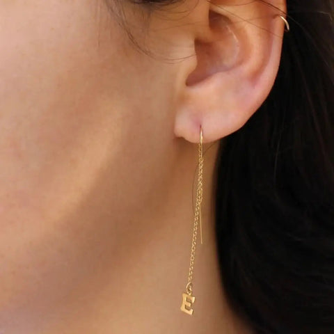 Initial Threader Design Gold Earrings