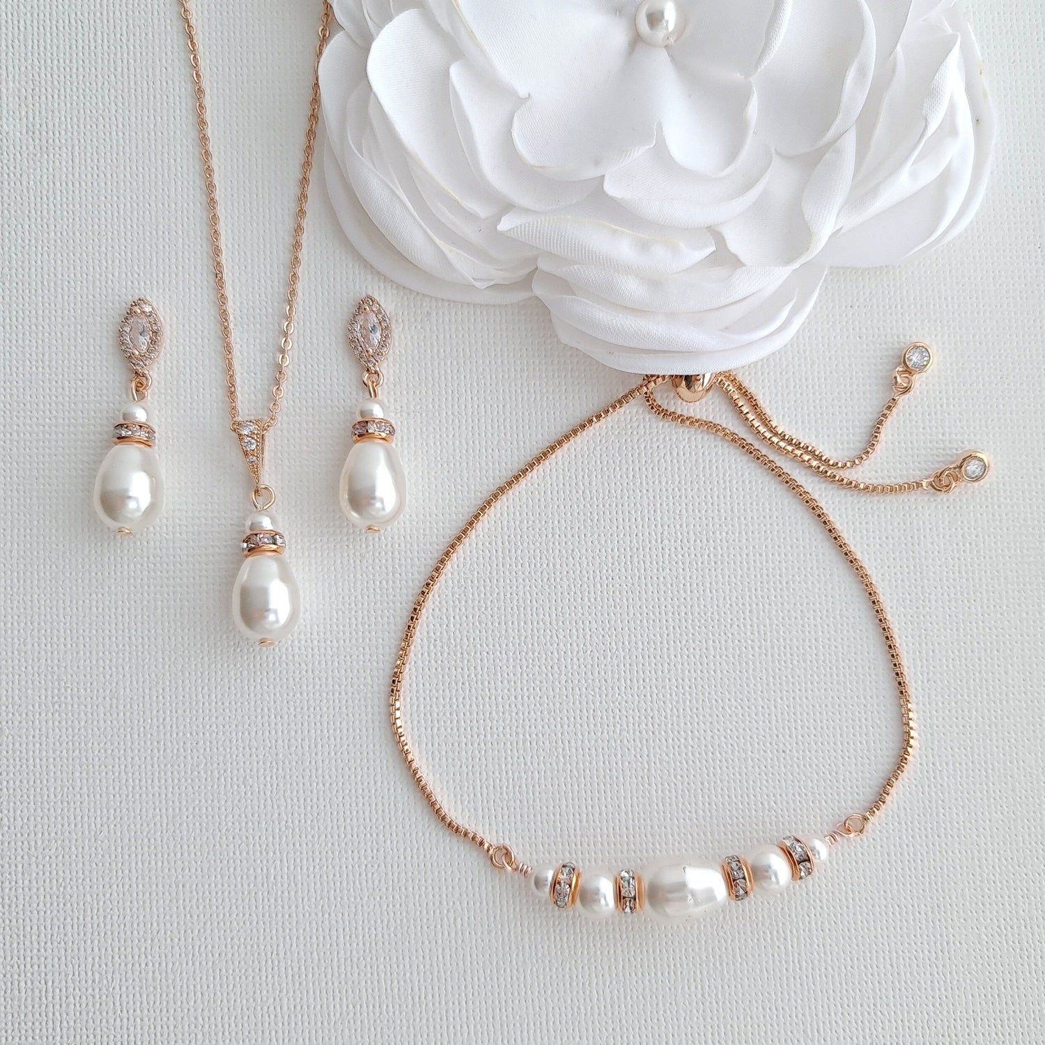 Buy Jewelry Set for Brides With Pearl Bracelet+Pearl Earrings+Pearl Necklace|  Adorn A Bride - Wholesale