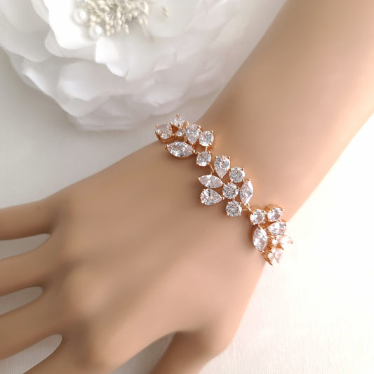 Buy Rose Gold Wedding Bracelet With Crystal Leaf for Brides
