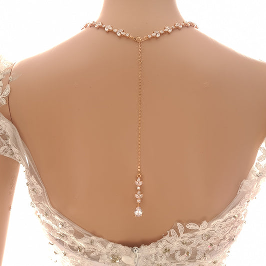 Rose Gold Bridal Necklace, Backdrop Necklace, Back Drop Wedding Necklace,  Crystal Flower Leaf Vine Back Necklace, Bridal Jewelry, CAMRYN - Etsy