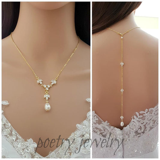 Wedding Necklace Silver Backdrop Necklace Rhinestone Beaded Bridal Jewelry  - Milanoo.com