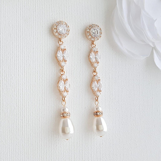 Crystal Bridal Earrings Pearl Drop Earrings Rose Gold GOLD 