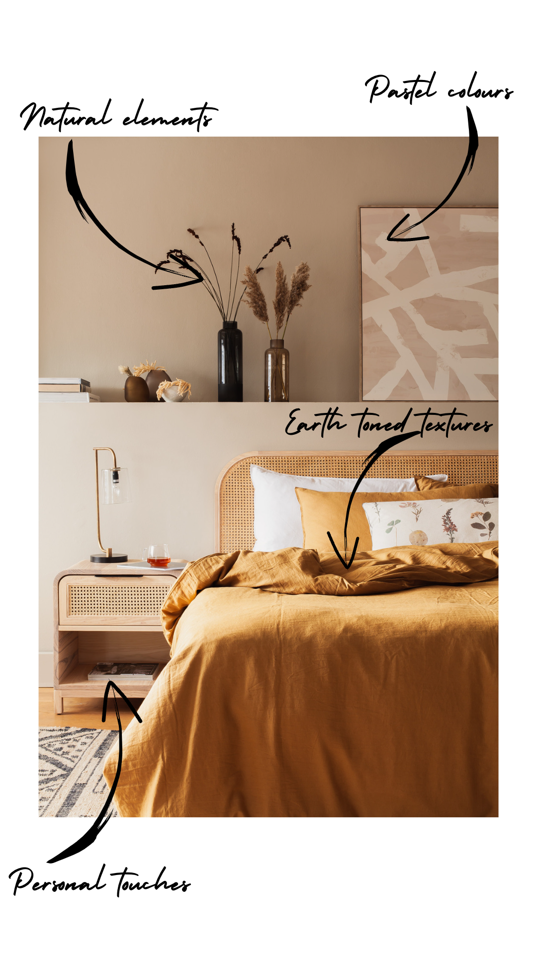 Fingerprint Interiors styled bedroom with dijon mustard bedding