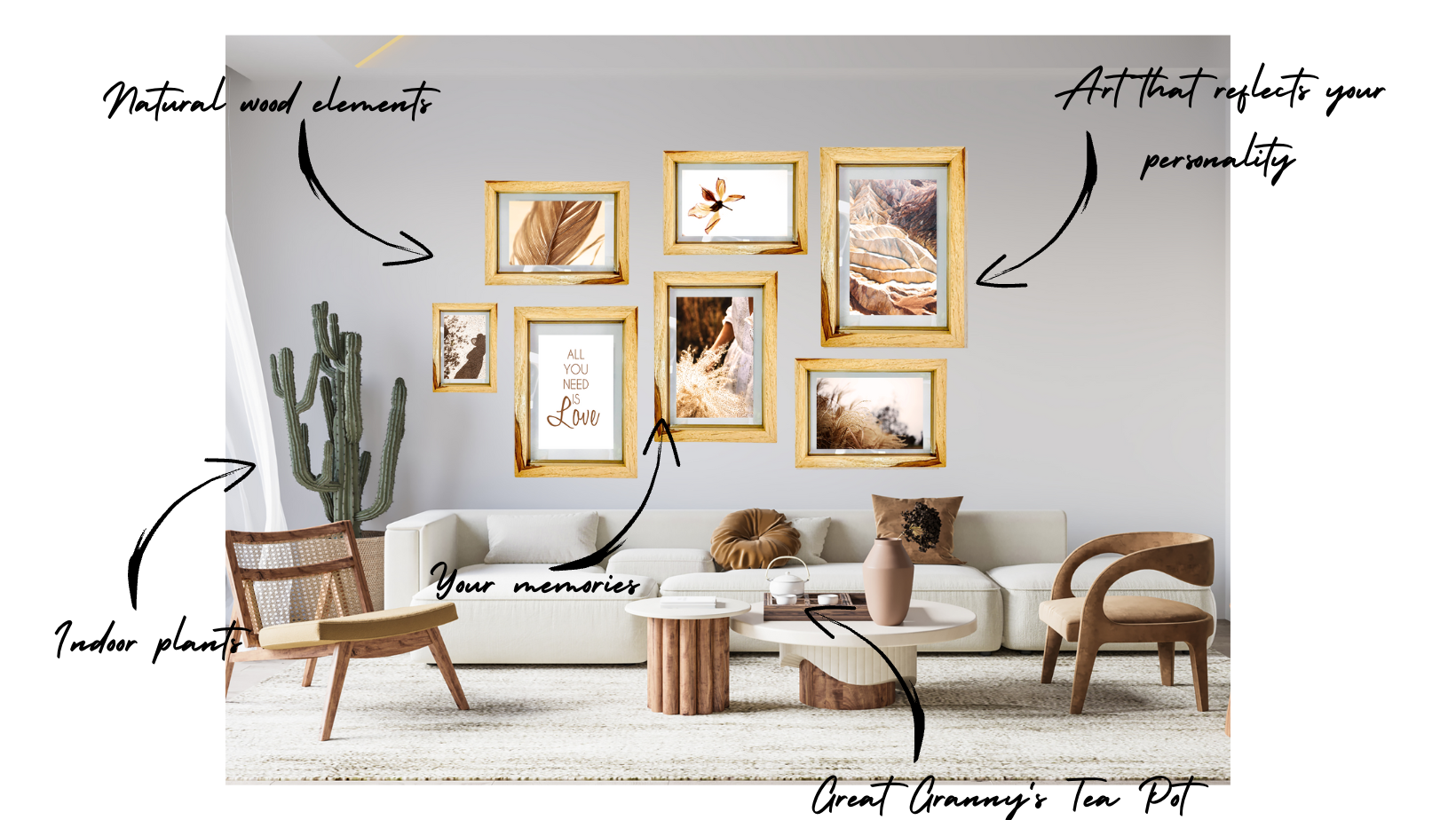 Fingerprint Interiors Boho printable wall art in floating hardwood frames