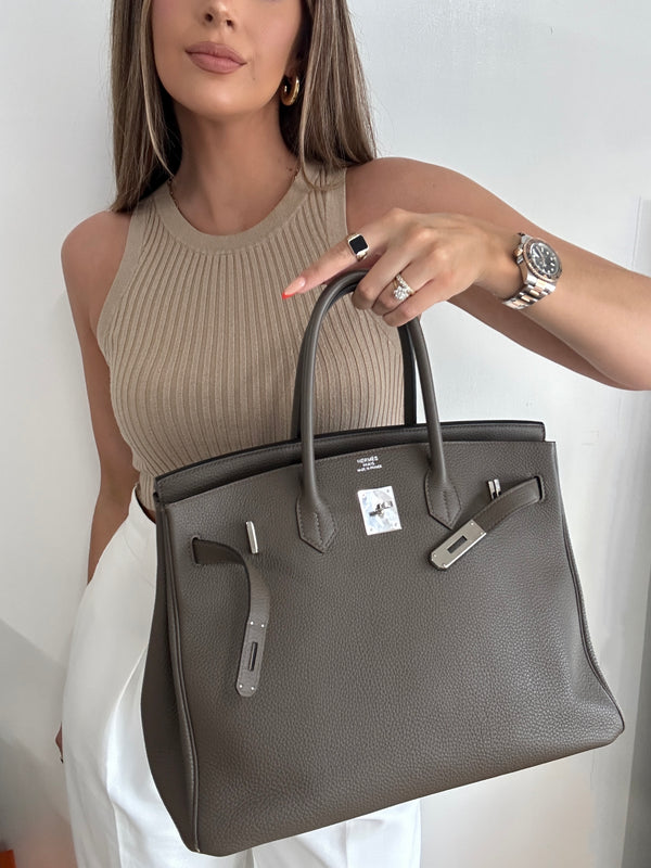 Hermes Taupe Togo Leather 40cm Birkin Palladium Hardware