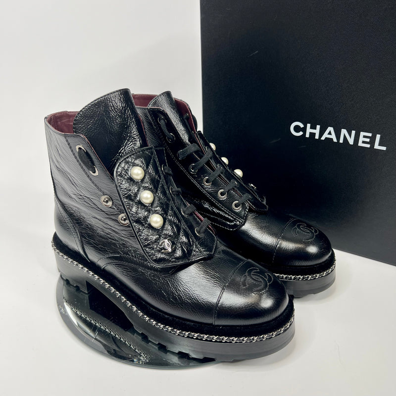 Chanel Calfskin Pearl & Chainlink Combat Boots (Size /UK ) – Luxe  Cheshire