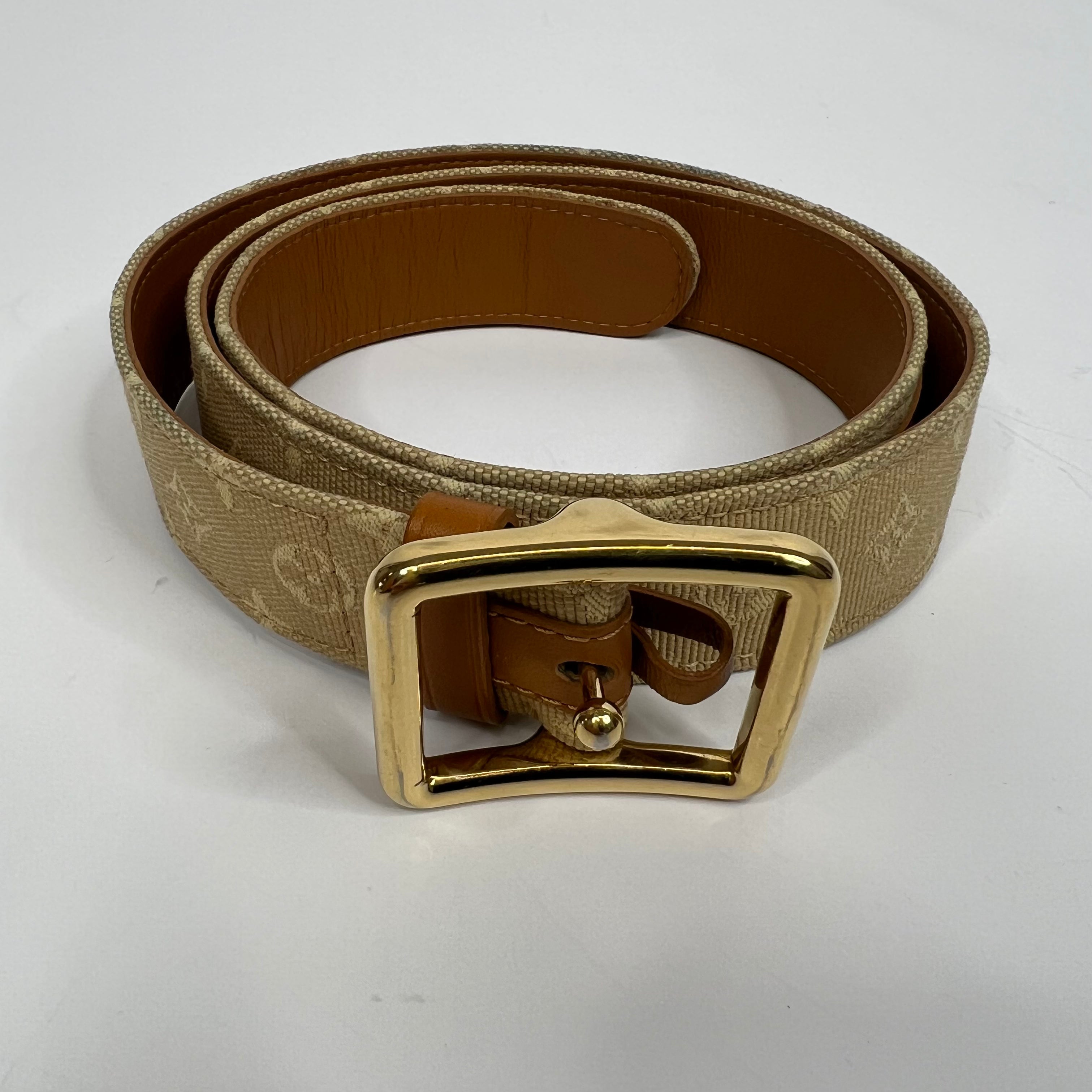 image of Louis Vuitton Beige Monogram Mini Lin Belt (Size 80/32)