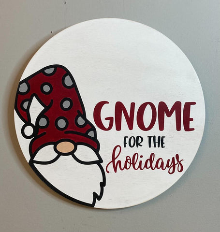 Gnome for the Holidays round sign