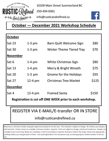 Workshop Schedule October to December 2021