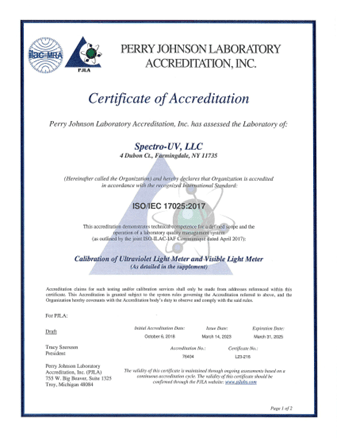 Certificate of Accredidation for ISO 17025