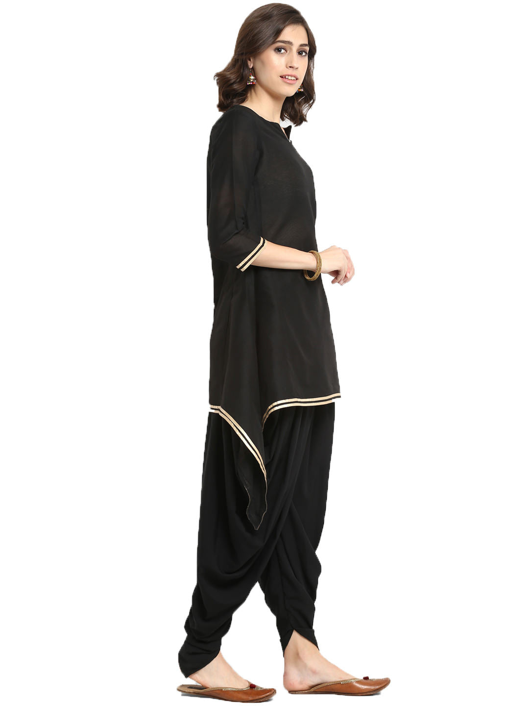 Black Banarasi Asymmetric Kurta With Dhoti Pants