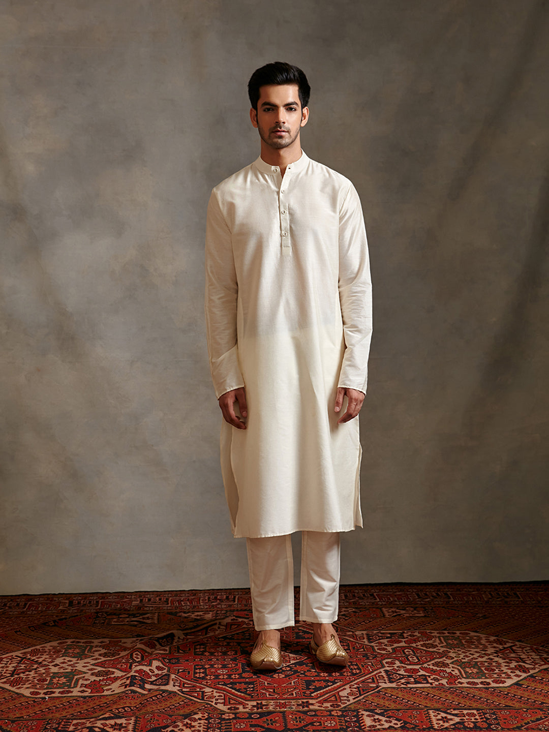 Abhishti Brocade Straight Sherwani style Kurta with Stand Collar