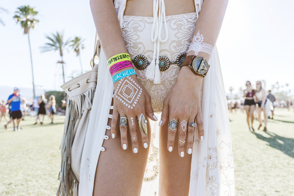 Sarah Loven Coachella Festival Style 2016 GLO TATTS white temporary Tattoos metallic flash details