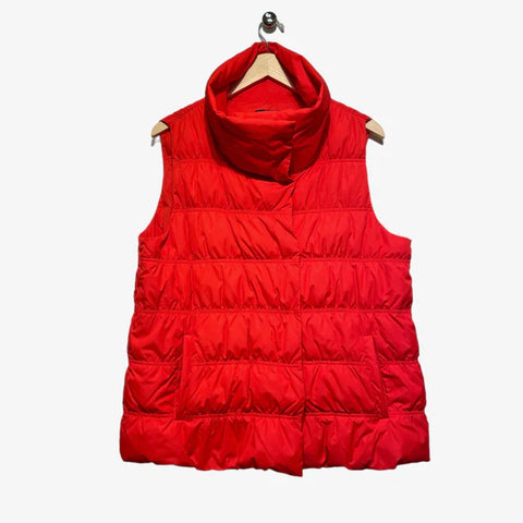 eileen fisher red puffer vest on sale for $72