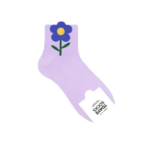 purple ankle length socks with a purple flower design poking out over the top