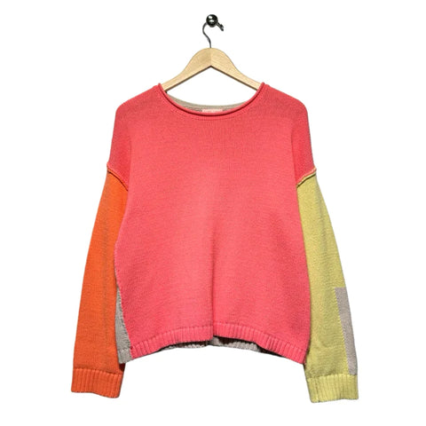 lisa todd colorblock coral, orange, green sweater in size medium being sold at hwga.com