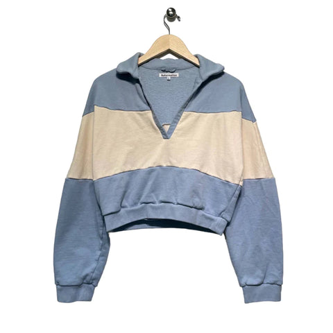 reformation blue and white stripe sweatshirt
