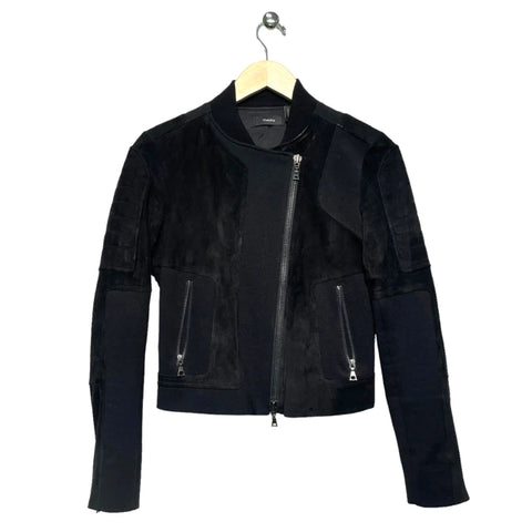 theory size petite black suede moto style jacket