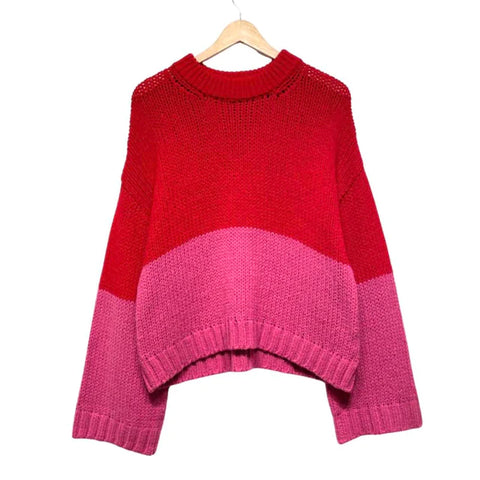 Xirena sweater, color block sweater, magenta and red, portland fashion