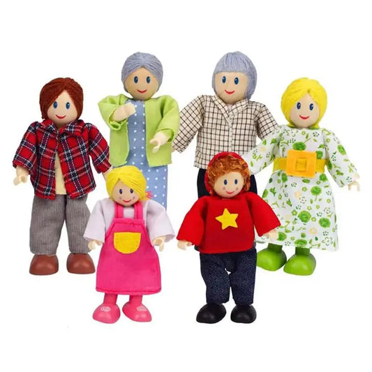 Cute Wooden Happy Family Dressed Puppet Flexible Joints Doll House  Accessory Kids Toy Birthday Gift