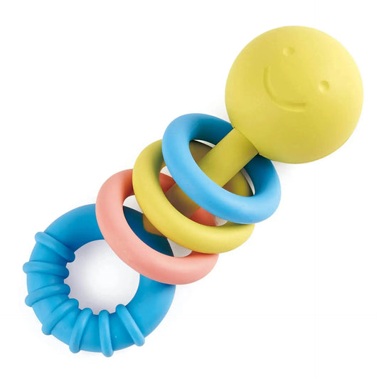 Hape, Stay-Put Rattle Set, 1 Each of 3 Designs, 3 inches Each, Mardel