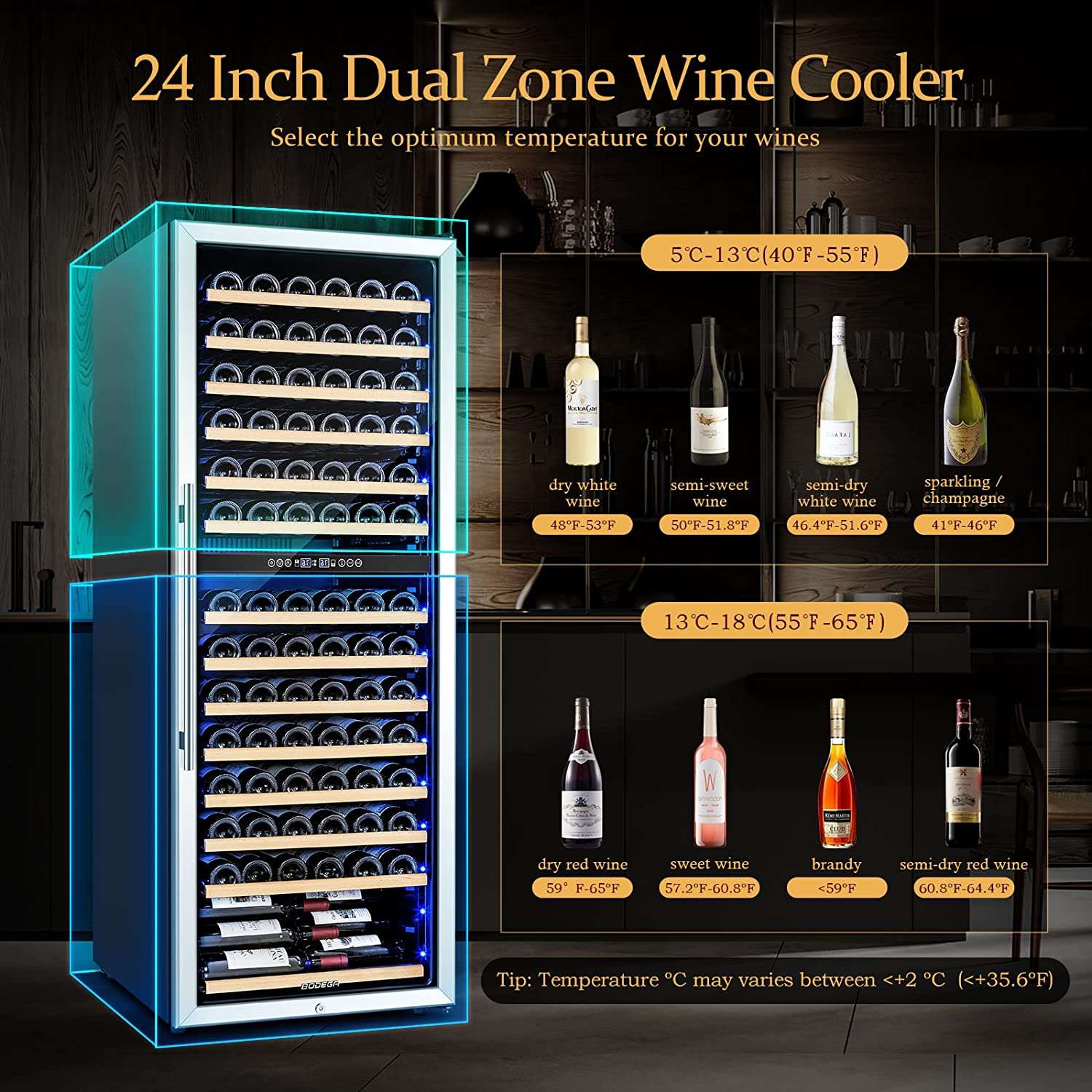 large capacity dual zone wine cooler