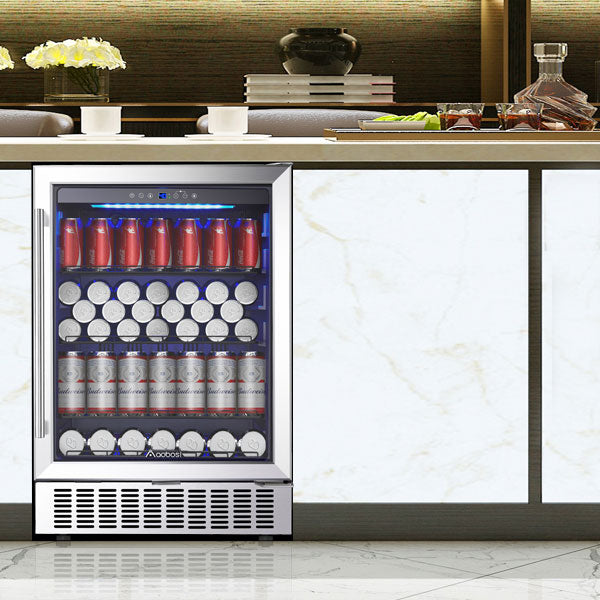 AAobosi 24 Inch 164 Cans Freestanding and Built-in Beverage Refrigerat