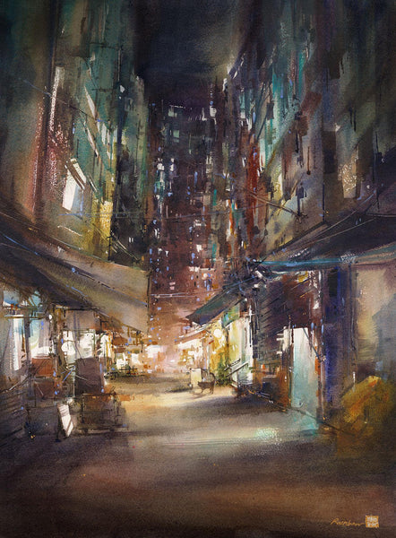 Alleyway, Watercolor by RAINB.W Hong Kong Local Artist