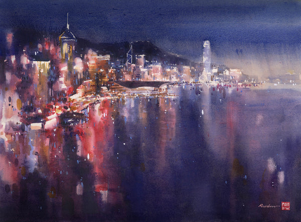 At the Harbour, Watercolor by RAINB.W Hong Kong Local Artist