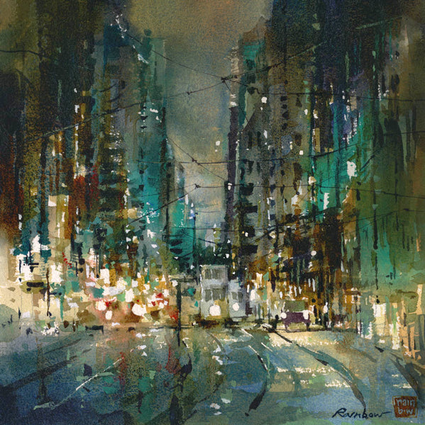 Des Voeux Road, Watercolor by RAINB.W Hong Kong Local Artist