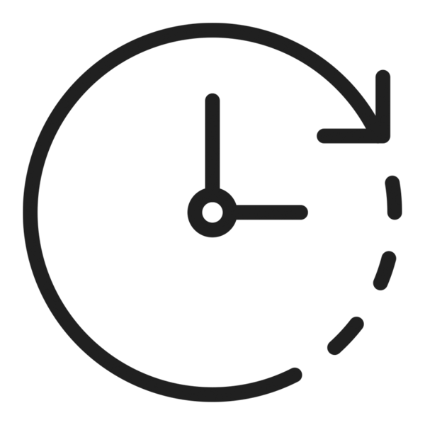 A clock face with an arrow circling it