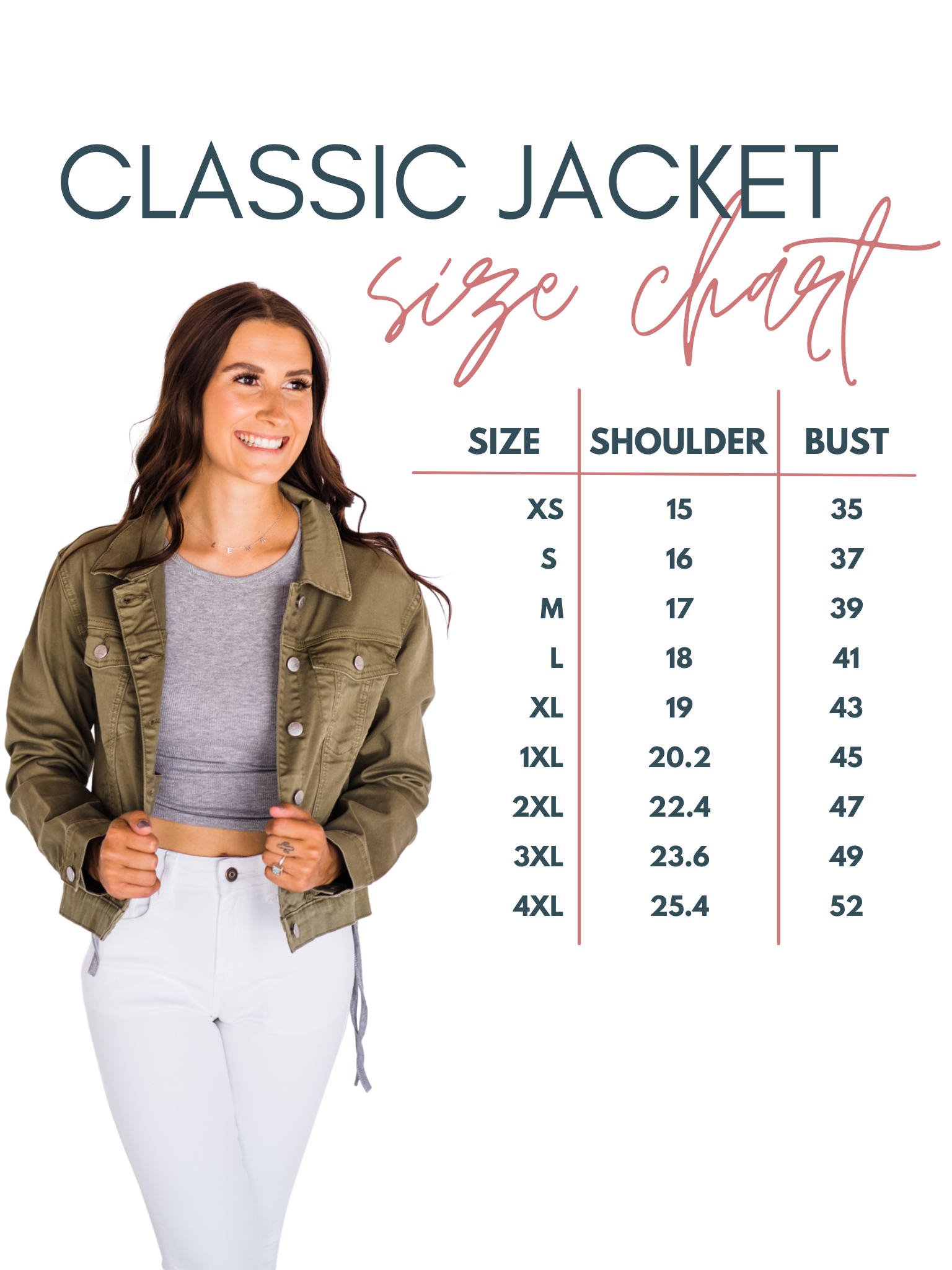 Rubies + Honey Classic Jean Jacket Size Chart