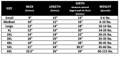 Dog Apparel Size Guide