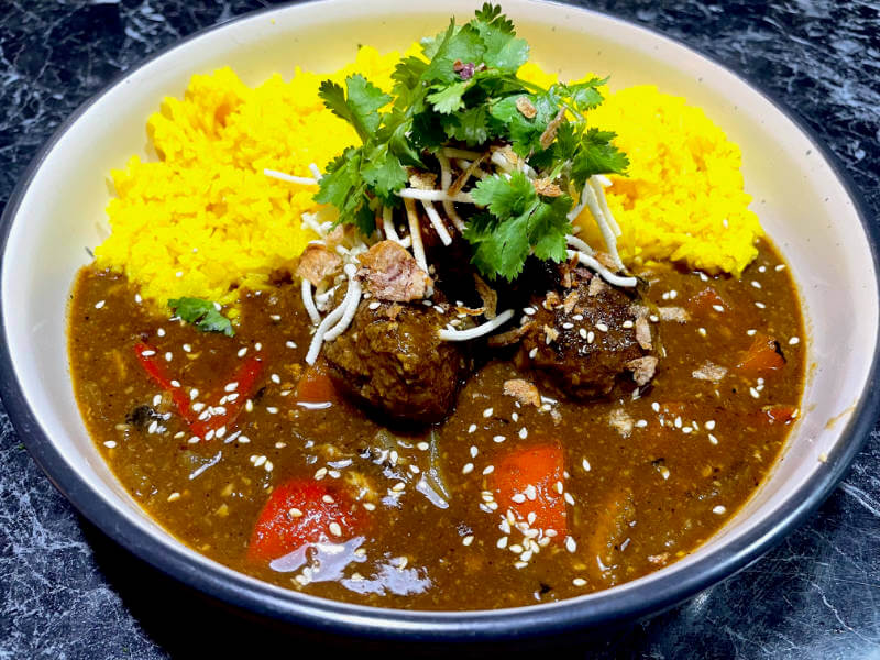 Chinese Pork Curry MeatBalls with Yellow Rice