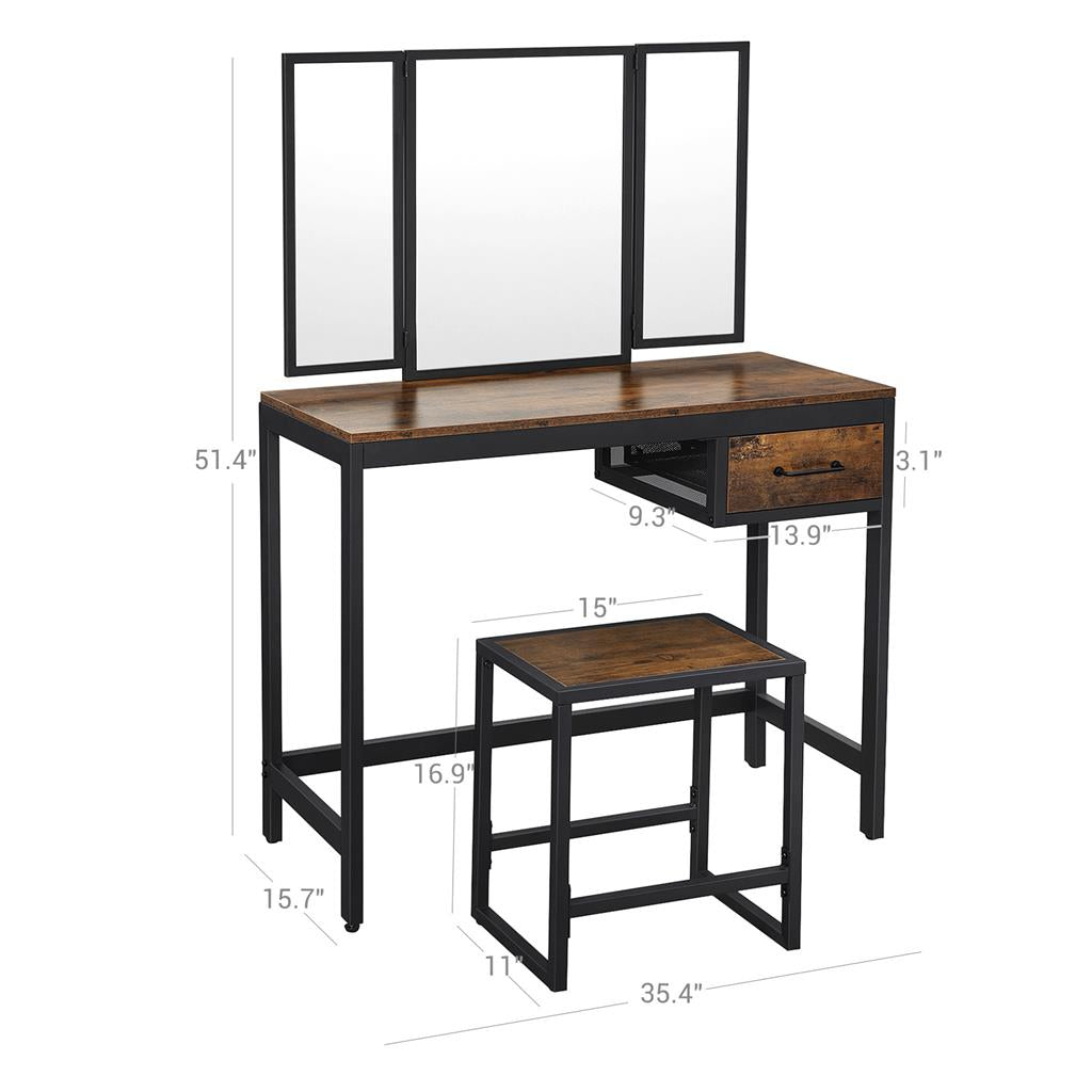 Tri Fold Mirror Industrial Makeup Table