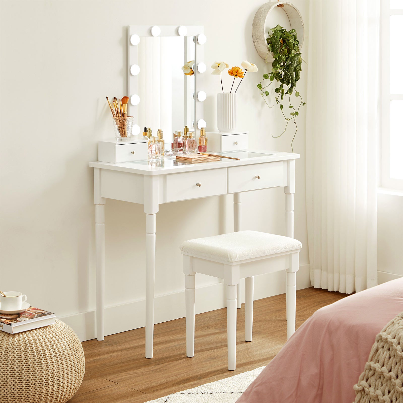 crebilly makeup vanity set with stool and mirror