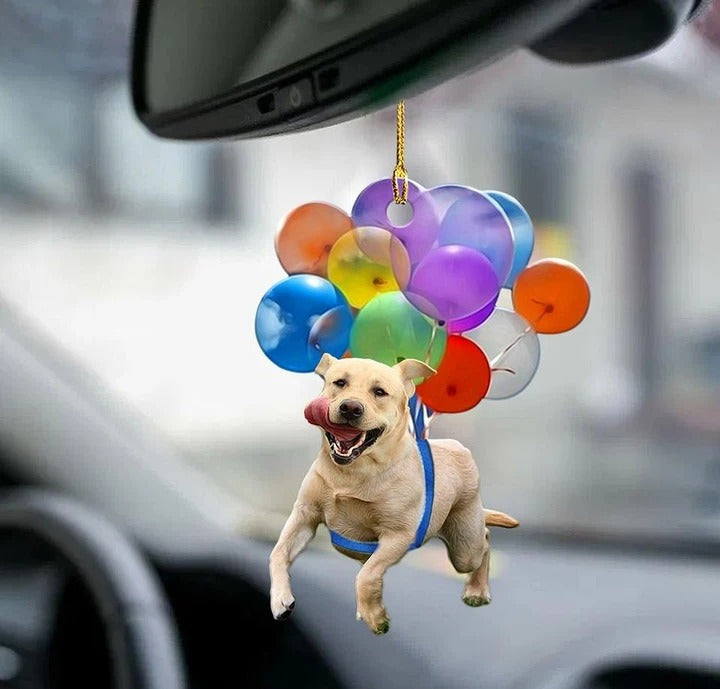 Labrador Retriever Dog Fly  With Balloon - Car Ornament dog