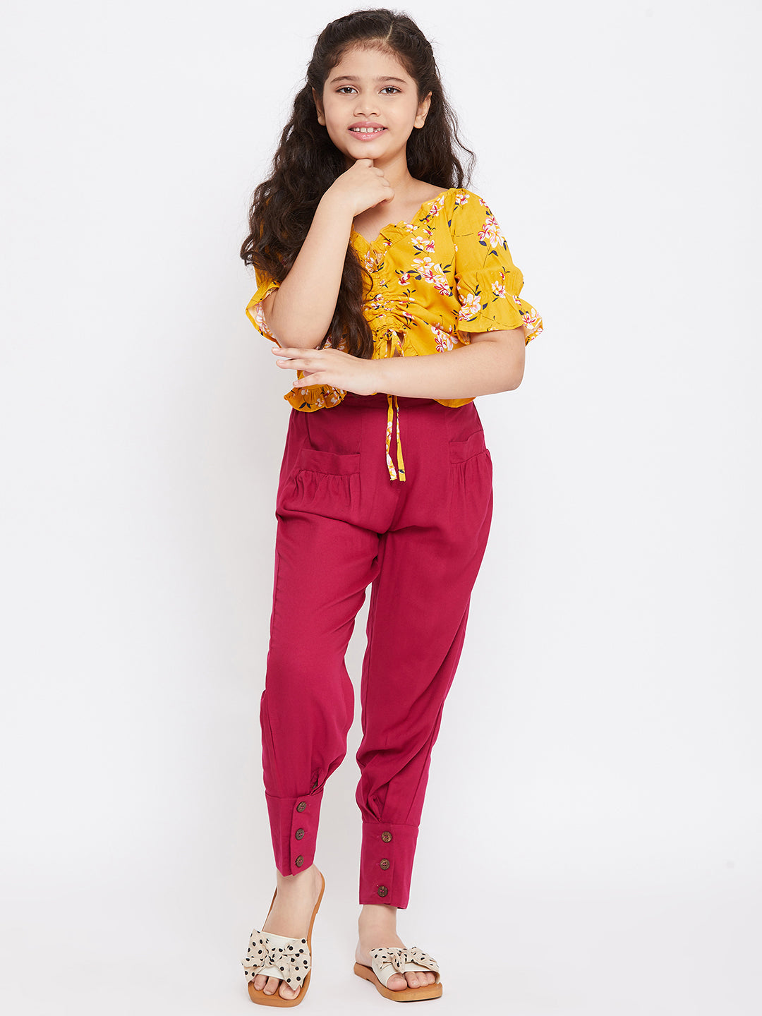 Buy Girls Red & Yellow Check Straight Pants Online at Sassafras