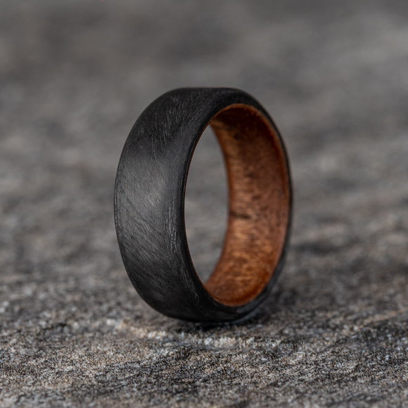 Matte Round Top Carbon Fiber Unidirectional Ring with English Chestnut Core