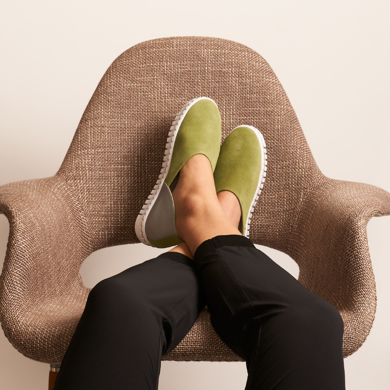 pair of aloe green bendys on a chair