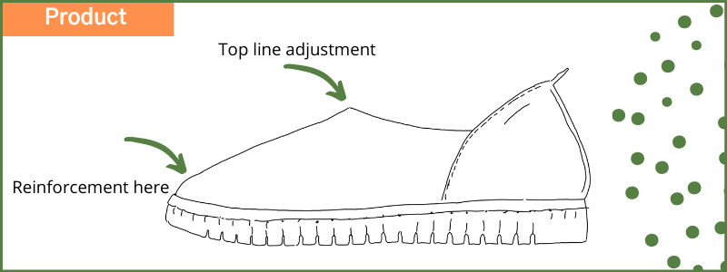 sketch of shoe with reinforced toe