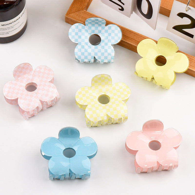 Solid Checkered Flower Shaped Hair Claws